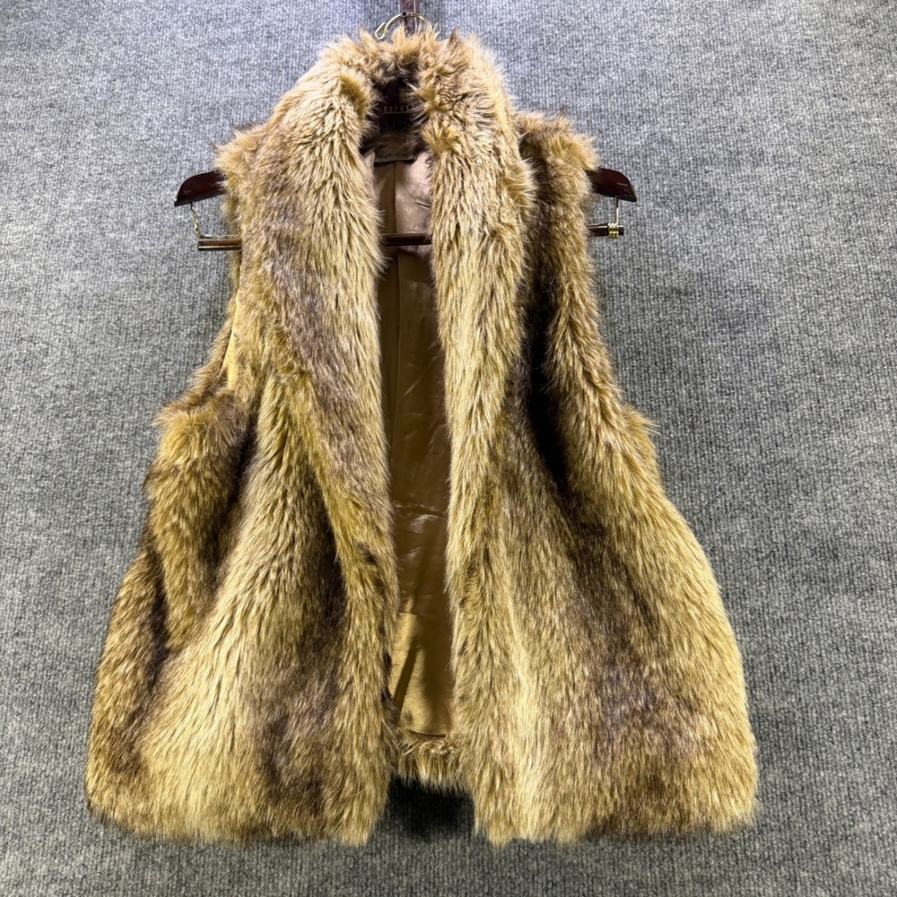 Brigitte Bailey Faux Fur Vest Polyester Brown Tan Size S/M Whimsigoth